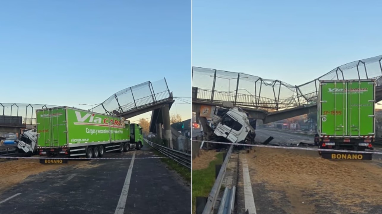 Se derrumbó un puente sobre la Panamericana en Escobar tras el impacto de un camión | Información General