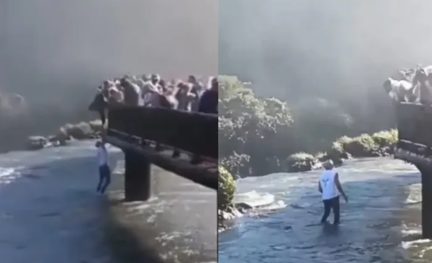Un hombre arriesgó su vida al bajar a una zona prohibida de las Cataratas del Iguazú para recuperar su celular | Internacionales