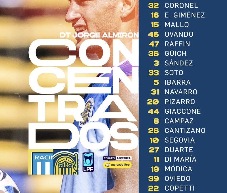 Central confirmó la lista de concentrados para enfrentar a Racing con la inclusión de un juvenil | Deportes