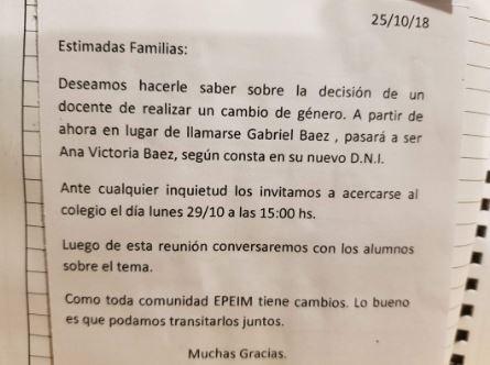 Una escuela avisó a los padres vía cuaderno que uno de sus docentes cambió de género | Tecnología