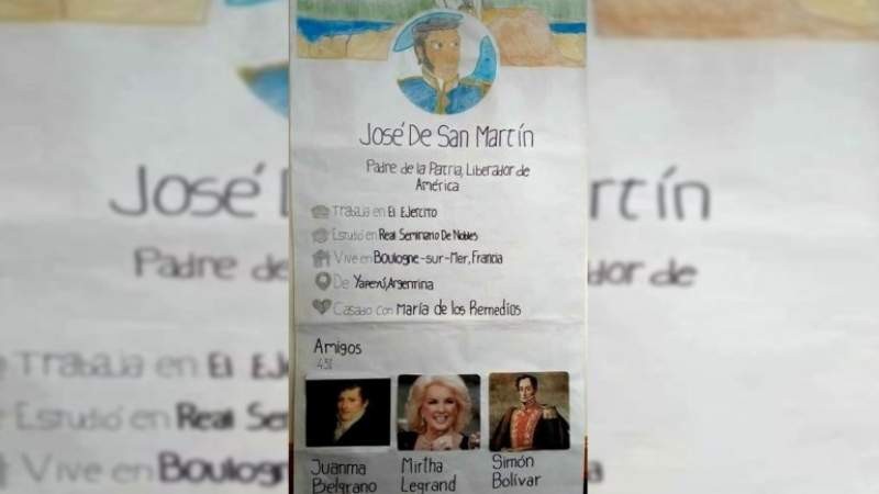 Tarea viral: alumnos crearon en papel un desopilante perfil de Twitter de San Martín | Tecnología