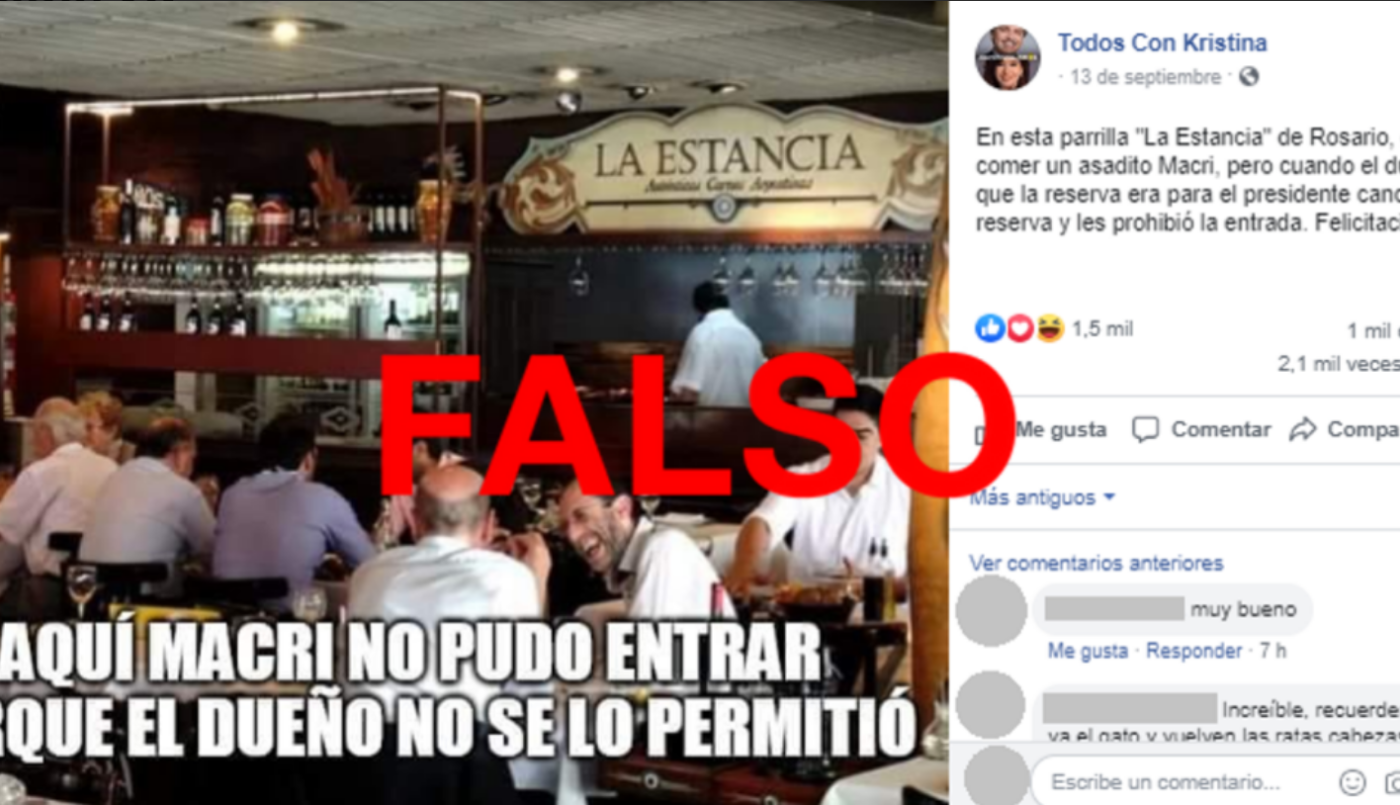 Es falso que un restaurante en Rosario no dejó almorzar a Macri porque no tenía reserva | Información General