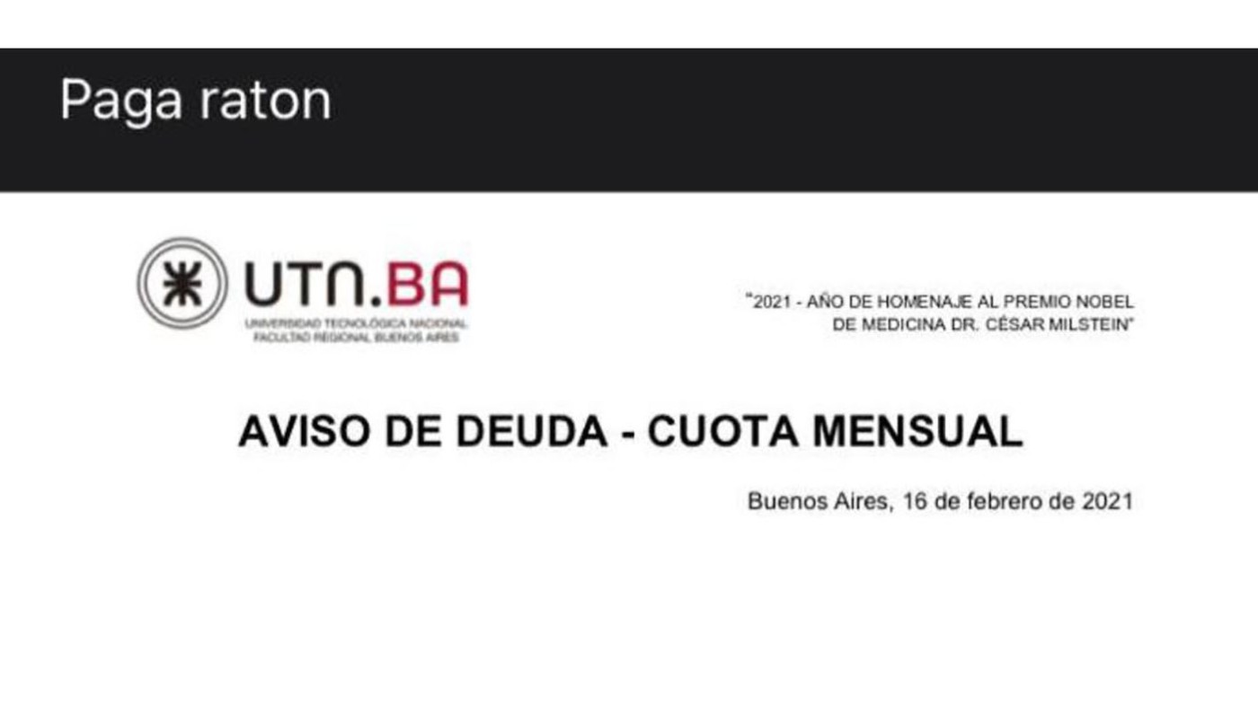 "Pagá ratón": el insólito mail que mandó una universidad para reclamar cuotas adeudadas de alumnos | Información General