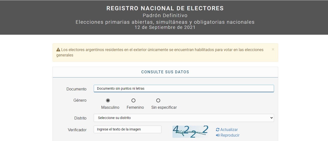 ¿Dónde voto el domingo?: consultá acá el lugar, mesa de votación y el número de orden | Política