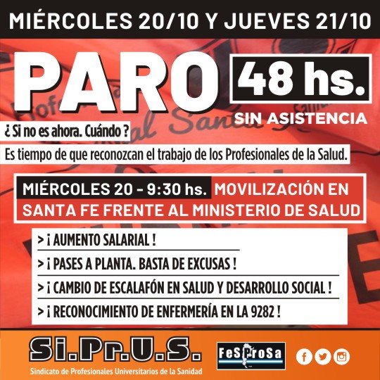 Se viene un paro de 48 hs de los profesionales de la salud nucleados en Siprus | Rosario y la región