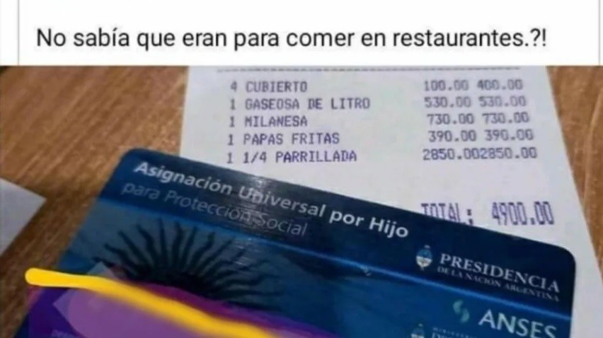 "No sabía que eran para comer en restaurante": escrachó a familia que pagó con tarjeta de AUH | Información General