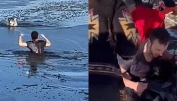 Emotivo rescate: salvó a un perro de morir en un lago congelado y todo quedó filmado | Internacionales