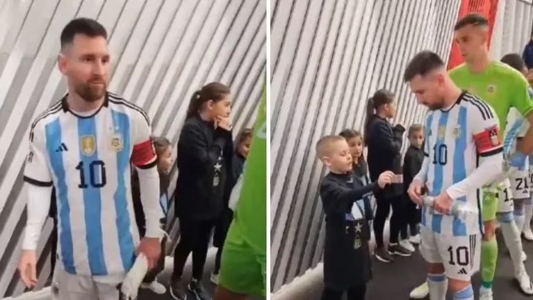 Video: un nene le regaló dos figuritas a Messi y la reacción de Dibu se hizo viral | Deportes