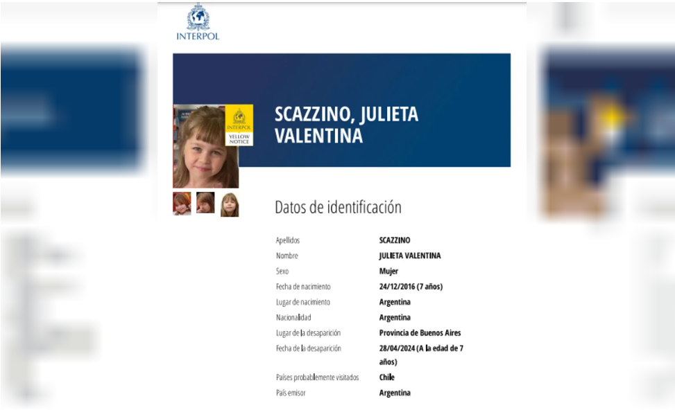 Alerta amarilla de Interpol por la desaparición de una niña en Pilar: creen que cruzó a Chile con su mamá | Información General