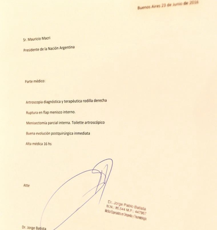 Tras la intervención quirúrgica en su rodilla, Macri "se encuentra bien" | Información General