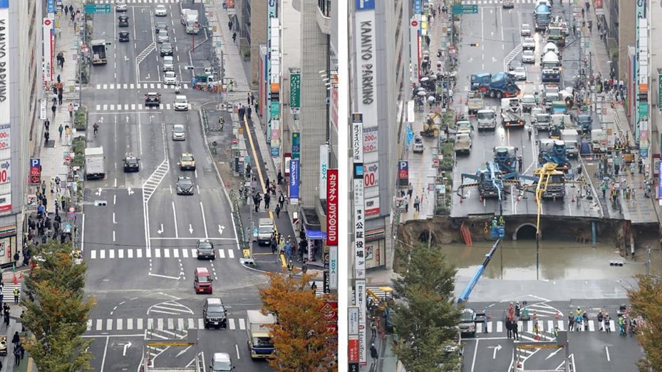 Eficiencia japonesa: arreglaron en menos de una semana el enorme pozo | Información General