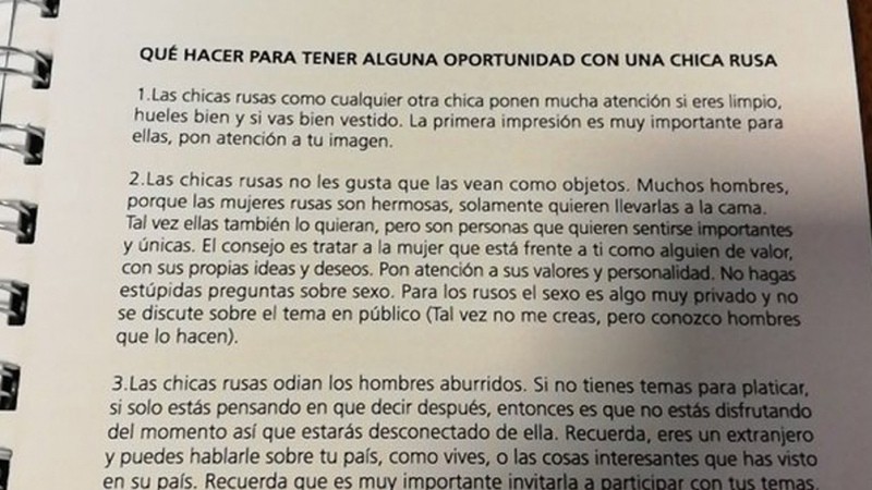 Repudio a un manual de la AFA con instructivos para seducir mujeres rusas en el Mundial | Deportes