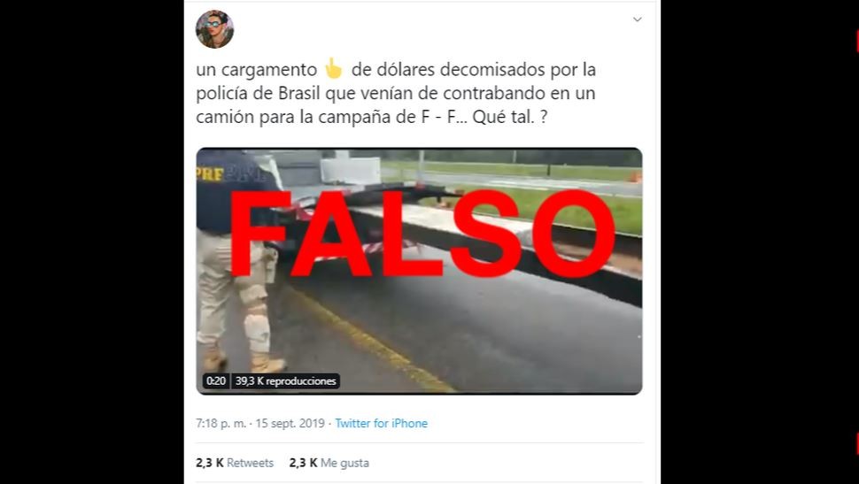 Es falso que en Brasil decomisaron un camión con dólares para la campaña de Fernández-Fernández | Información General