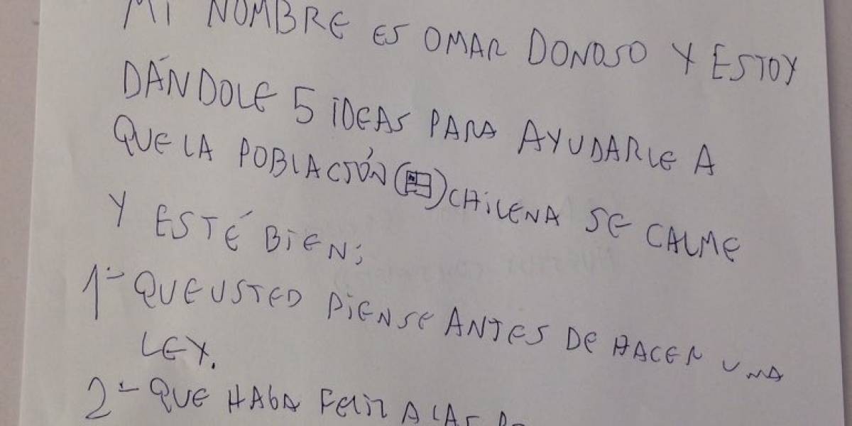 Carta viral: cinco consejos de un niño al presidente Piñera para "que la población se calme" | Tecnología