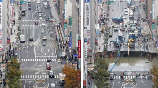 Eficiencia japonesa: arreglaron en menos de una semana el enorme pozo