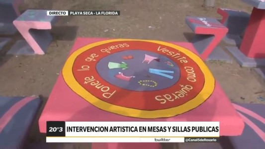 Realizaron una intervención artística en mesas y bancos públicos de La Florida
