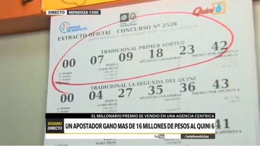 Un apostador rosarino ganó más de 16 millones de pesos en el Quini 6
