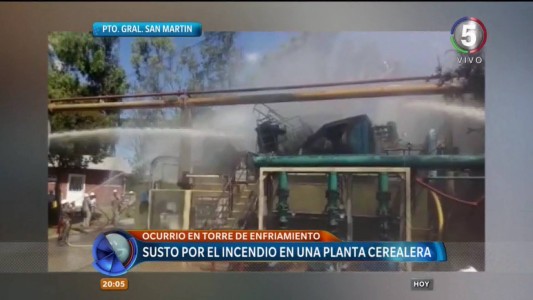 Susto por el incendio en una planta cerealera en Puerto San Martín
