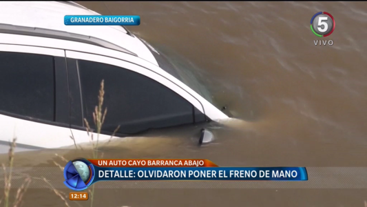 Olvidó poner el freno de mano a su camioneta y cayó barranca abajo