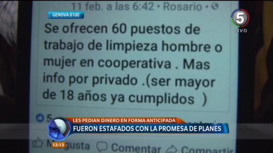 Estafaron a un grupo de vecinos con falsas promesas de planes laborales