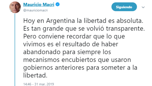 Macri aseguró que ahora el país "tiene la más amplia libertad de prensa de su historia"