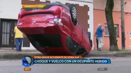 Choque y vuelco en Sarmiento y Segui, una esquina muy accidentada de la ciudad
