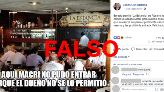 Es falso que un restaurante en Rosario no dejó almorzar a Macri porque no tenía reserva