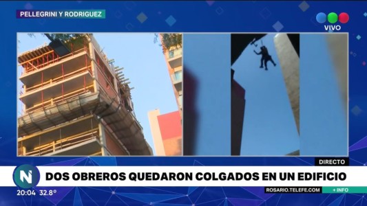 Cedió el andamio y quedaron colgando en el aire