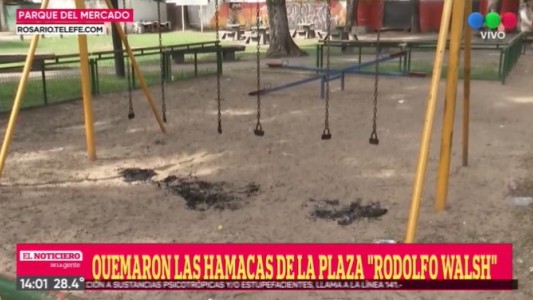 Vandalismo: quemaron hamacas de la plaza Rodolfo Walsh