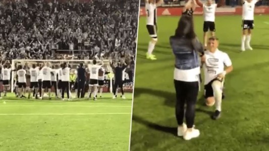 En los festejos del ascenso del Burgos, un jugador le pidió casamiento a su novia