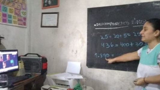 "Pizarrón virtual": Una maestra armó un aula en su casa para dar clases por video