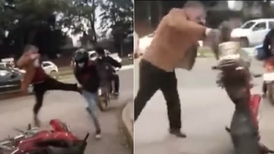 Día de furia de un juez: atacó a patadas a un motociclista que rozó su camioneta