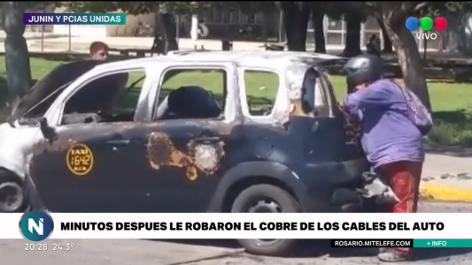 Se quemó un taxi y se robaron hasta los cables