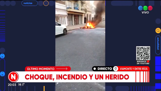 Se incendió una moto tras un choque en Viamonte y Entre Ríos