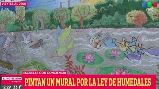 Pintaron un mural por la Ley de Humedales en una escuela