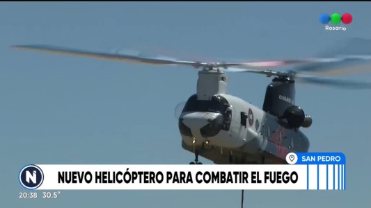 Imponente helicóptero sobrevuela San Pedro en la lucha contra el fuego