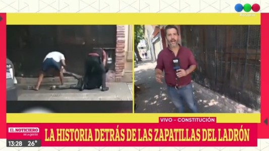 Le sacó las zapatillas a un ladrón mientras lo detenía un policía
