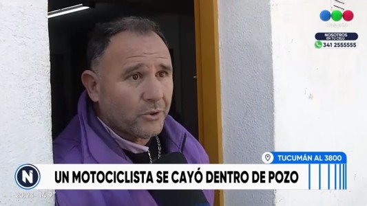 Hizo una maniobra de sobrepaso y cayó con la moto a un pozo
