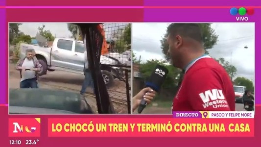 Lo chocó el tren y arrasó contra una camioneta hasta meterse en una casa
