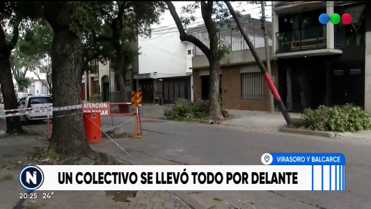 Pasó un colectivo chocó un árbol y tumbó una columna de la luz