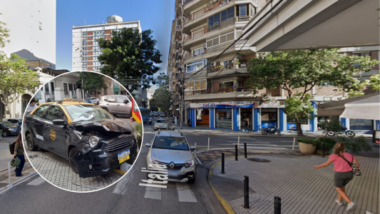 Fuerte accidente entre un taxi y un auto en pleno centro de Rosario