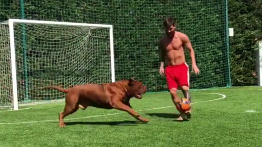 Messi viral: juega a la pelota con su perro mientras sus hijos lo alientan