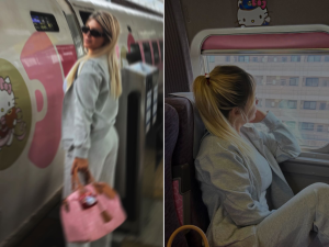 Wanda Nara cumplió su sueño en Japón: viajó en el exclusivo tren bala de Hello Kitty
