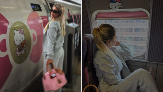 Wanda Nara cumplió su sueño en Japón: viajó en el exclusivo tren bala de Hello Kitty