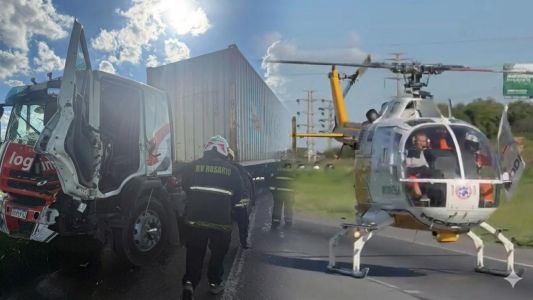 Grave accidente en la autopista Rosario-Buenos Aires: rescataron a un camionero y lo trasladaron en helicóptero