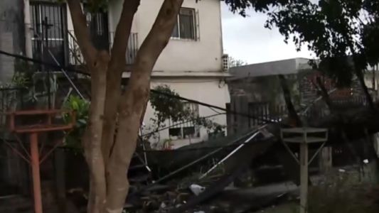 Consecuencias del temporal: un árbol arrancó postes de luz y destrozó el frente de una vivienda