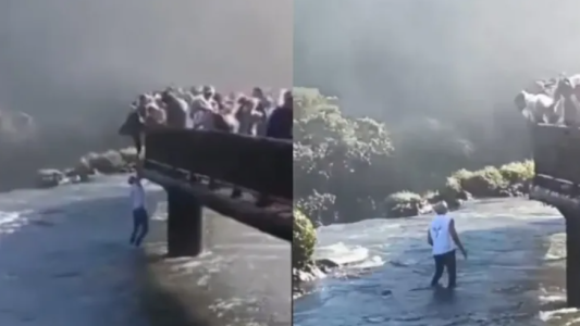 Un hombre arriesgó su vida al bajar a una zona prohibida de las Cataratas del Iguazú para recuperar su celular