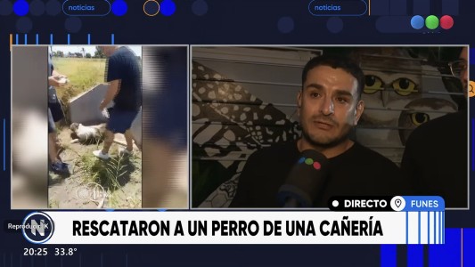 Rescatan a un perro atrapado en una cañería en Funes tras tres horas de operativo