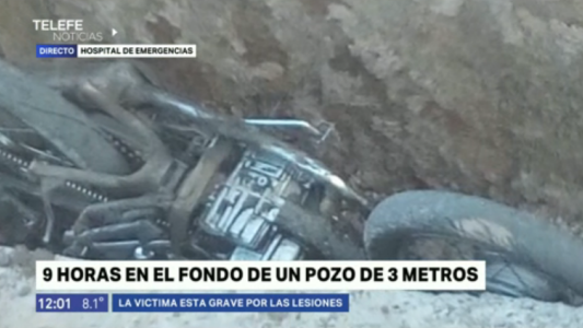 Un motociclista quedó atrapado nueve horas en un pozo