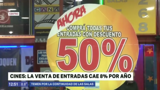 Cines: la venta de entradas cae 8% por año